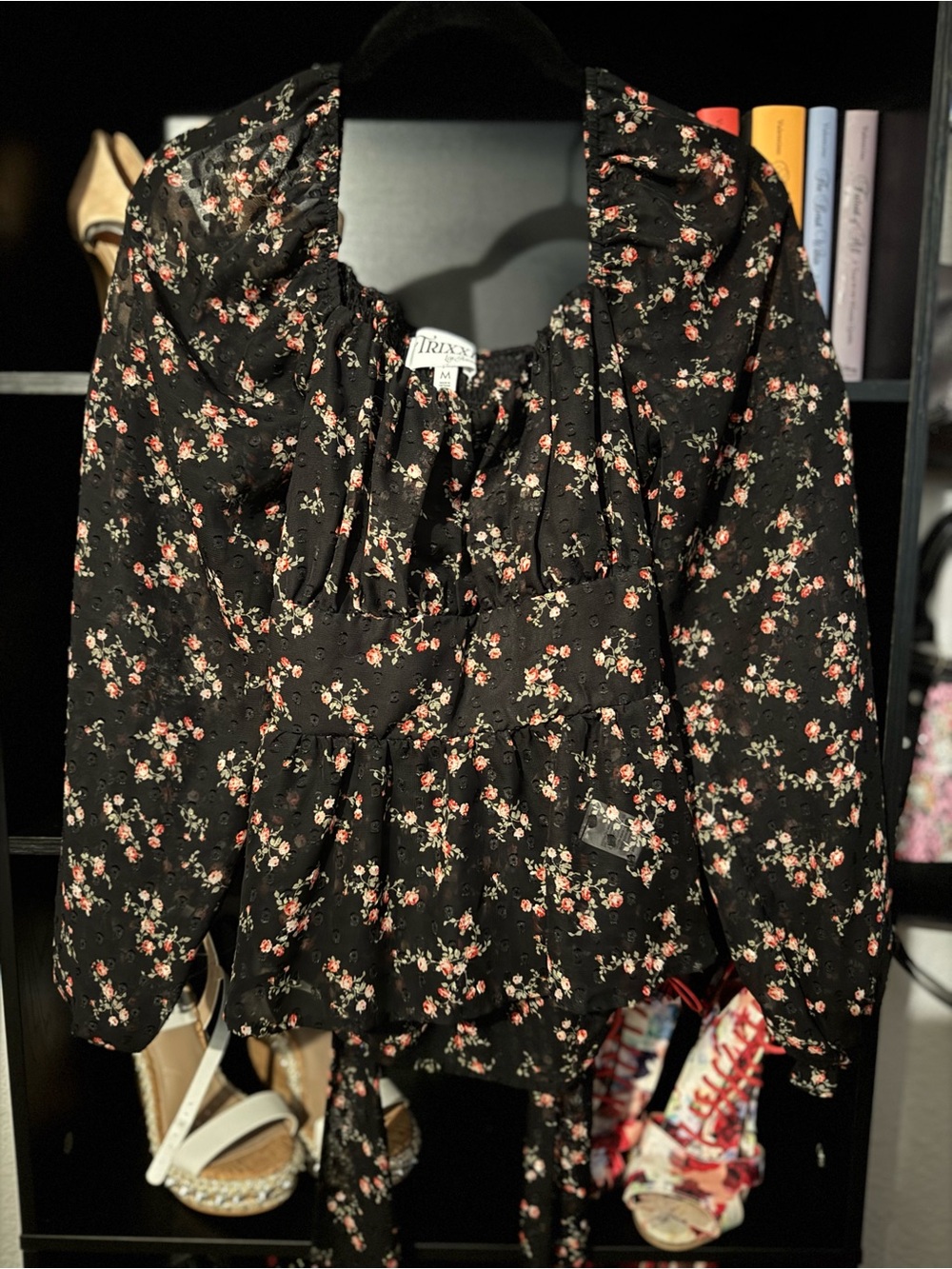 Trixxi Black Blouse with Pink and Cream Floral Print